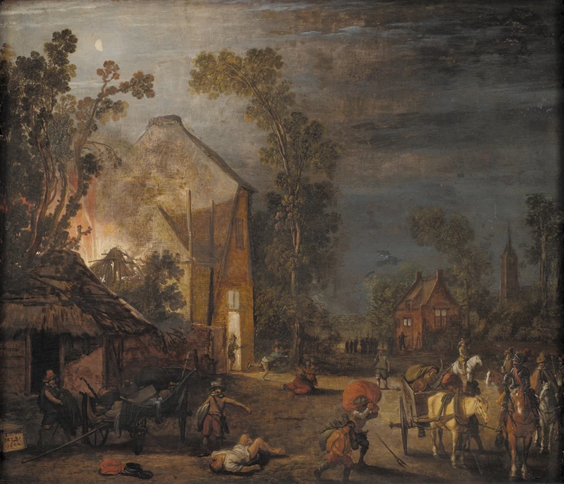 Un villaggio saccheggiato di notte - Statens Museum for Kunst